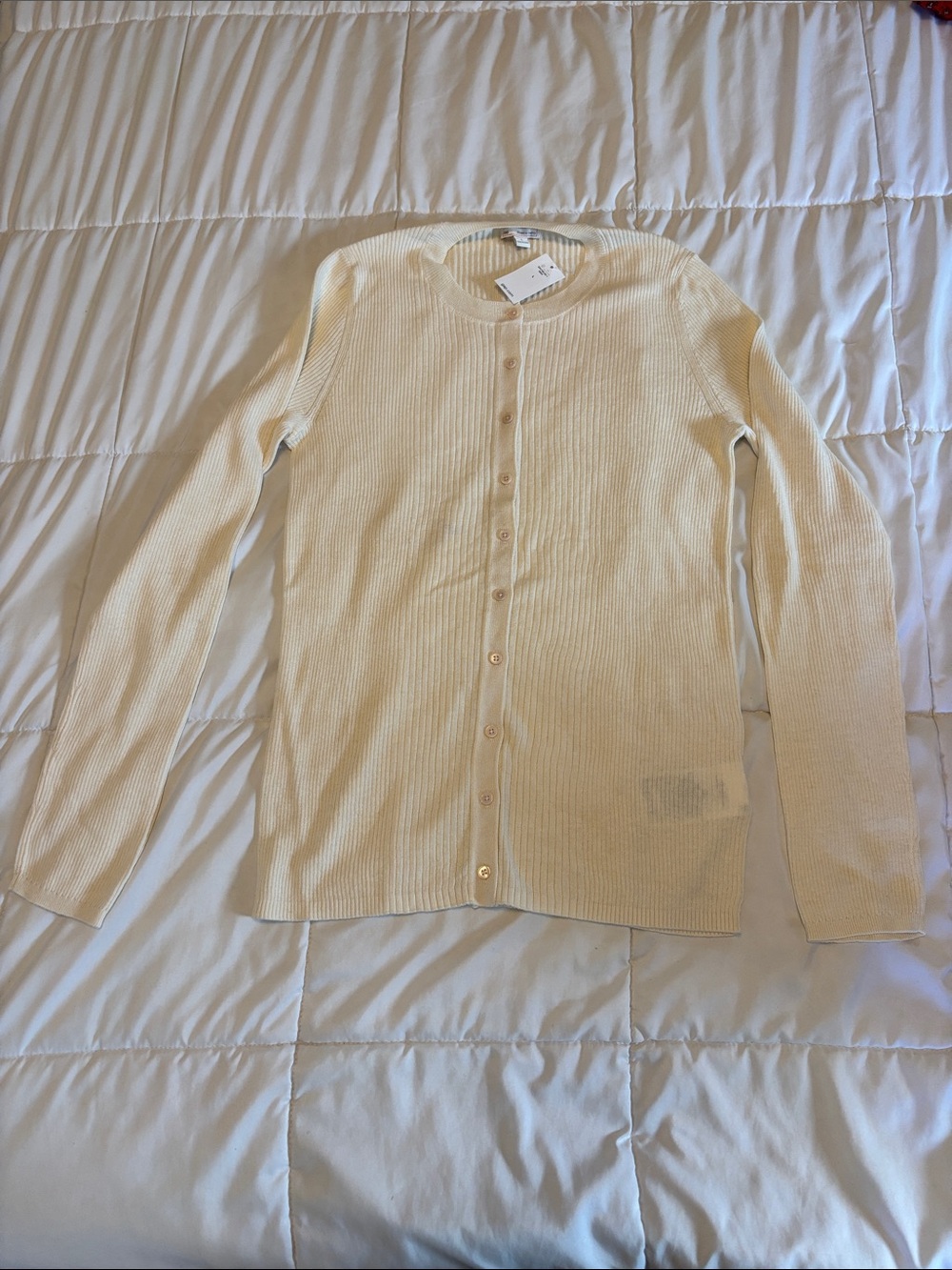 GAP Cream Ribbed Button-Front Cardigan
